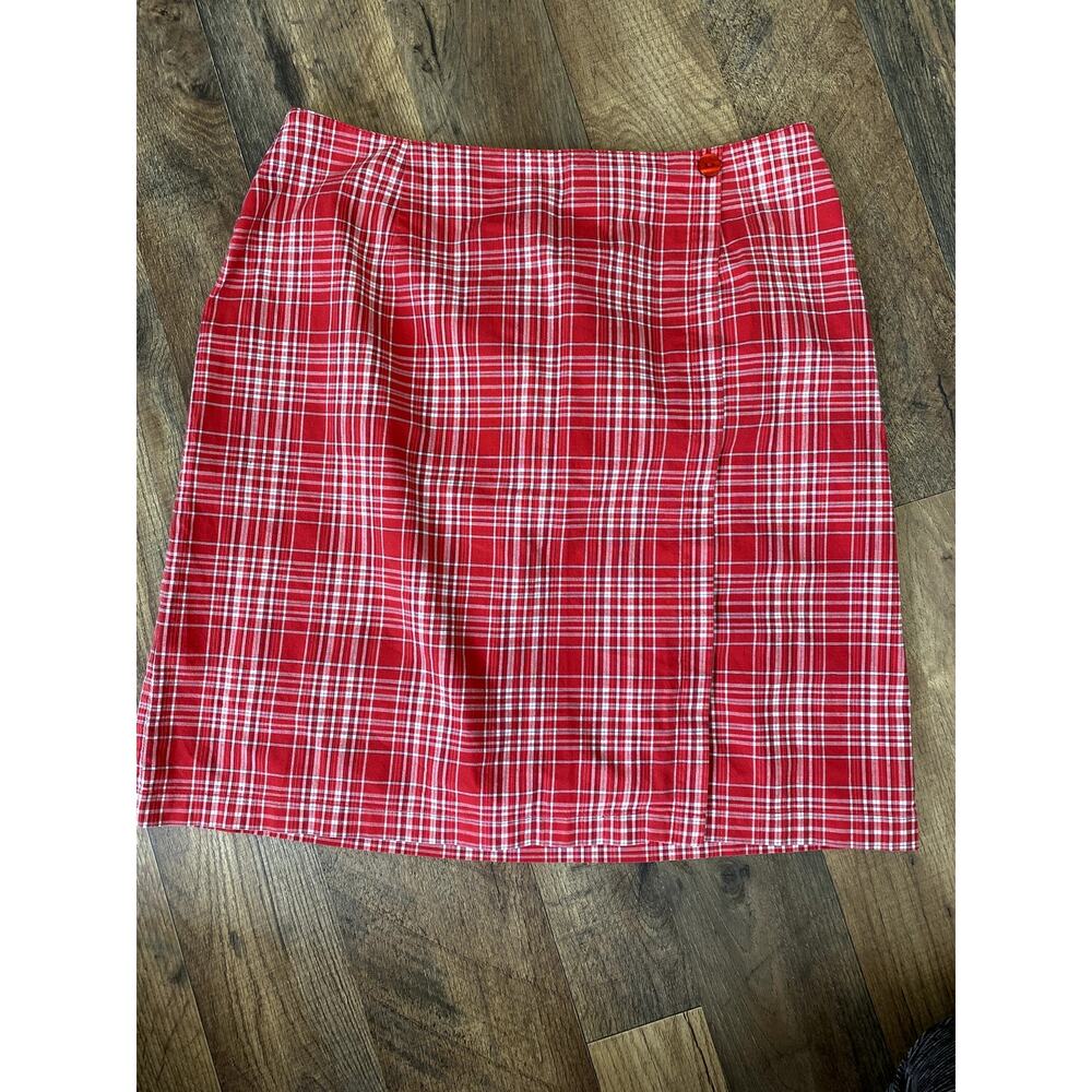 Vintage 90's Norton Studio Petites Red Plaid Lightweight Mini Skirt Sz 6P